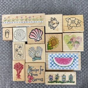 14 Vintage & assorted summer garden themed rubber stamps lot